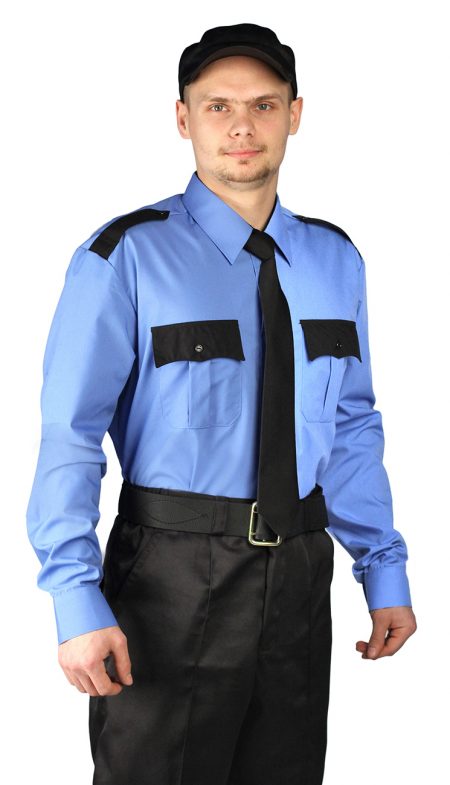Рубашка мужская Охрана дл. рукав голубая с черным